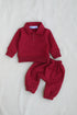 Jacquard Knit Polo Tracksuit Set (Maroon)
