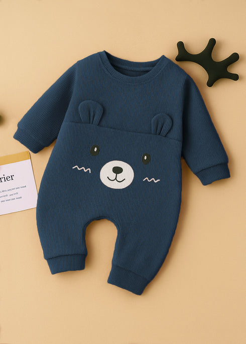 Cuddle Bear Navy Ribbed Sleepsuit