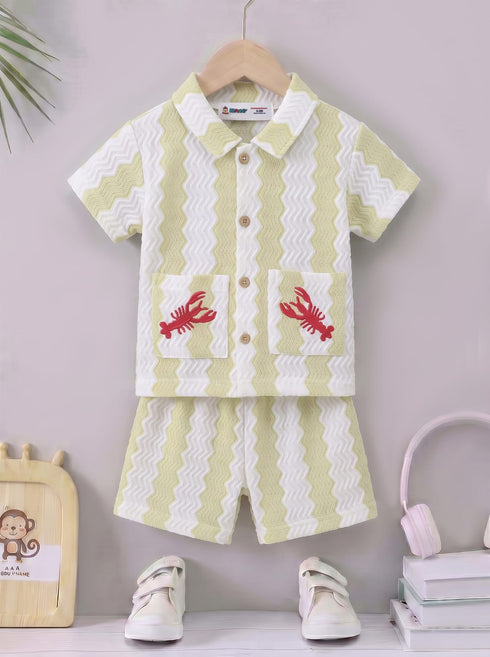 Lemon Striped Embroidered Button-Down Shirt Set