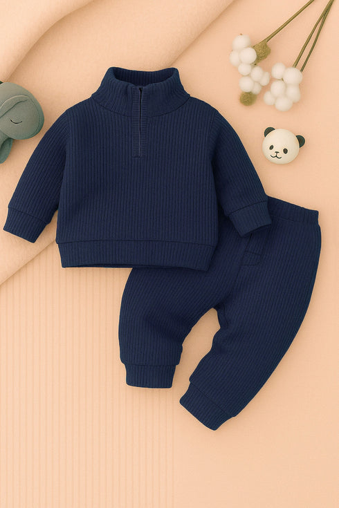 Ribbed High Neck (Navy)