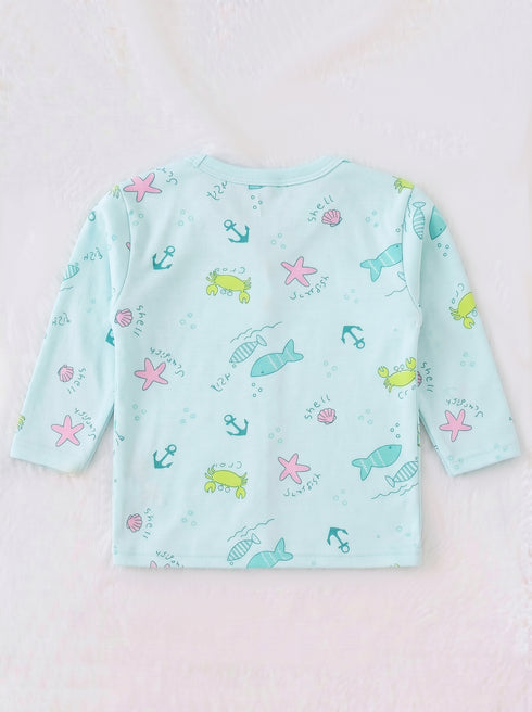 Little Ocean Full Sleeve Night Suit (Light Sea Green)