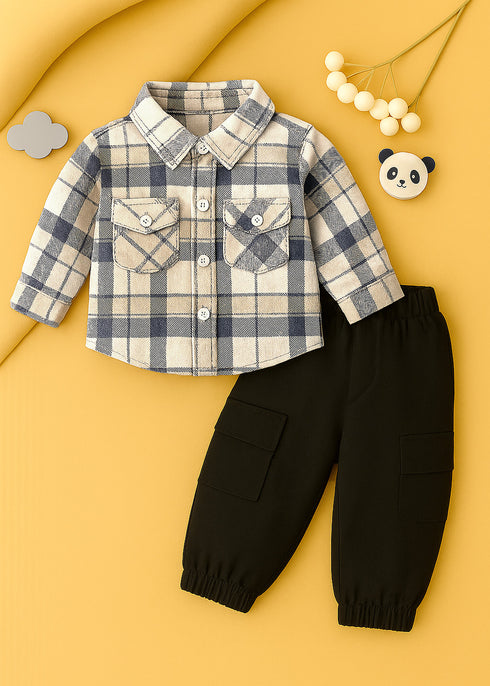 Plaid Flannel Shirt & Twill Cargo Pants Set