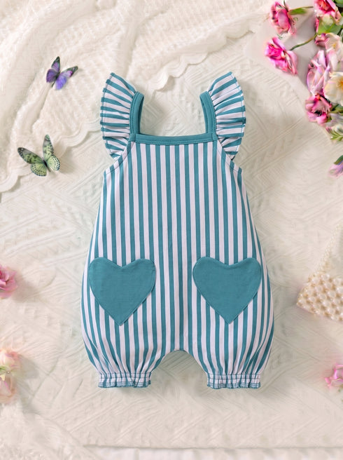 Turquoise Striped Frilled Romper