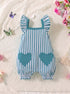 Turquoise Striped Frilled Romper