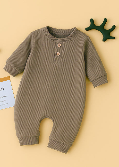 Ribbed Henley Sleepsuit (Light Brown)