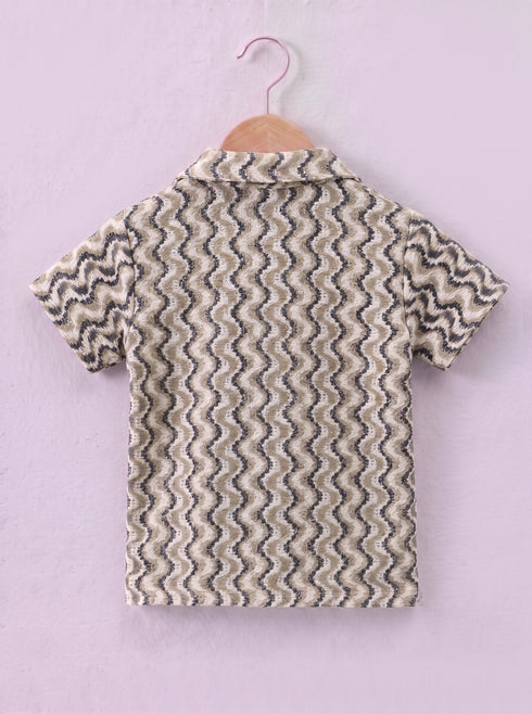 Jacquard Textured Cuban Collar Polo Short Set