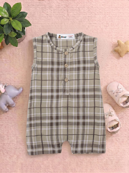Brown Plaid Henley Romper