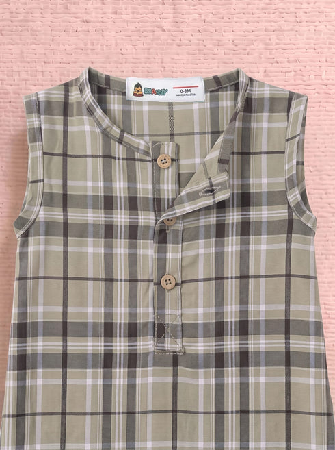 Brown Plaid Henley Romper
