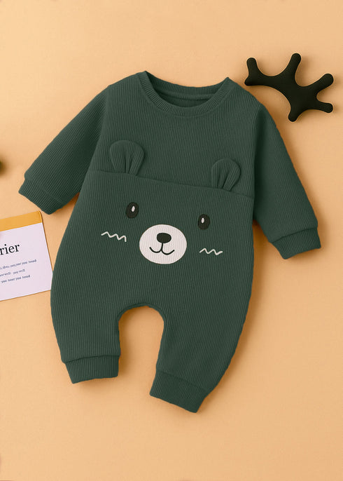 Cuddle Bear Green Ribbed Sleepsuit