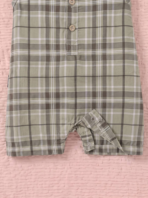 Brown Plaid Henley Romper