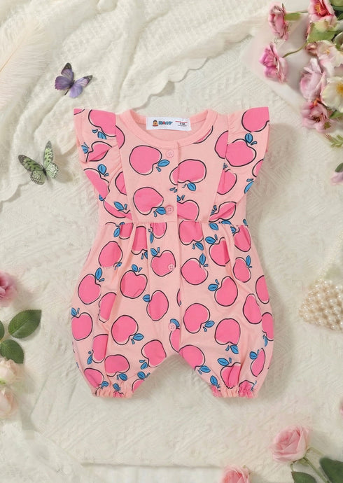 Pink Orchard Front Open Frill Romper