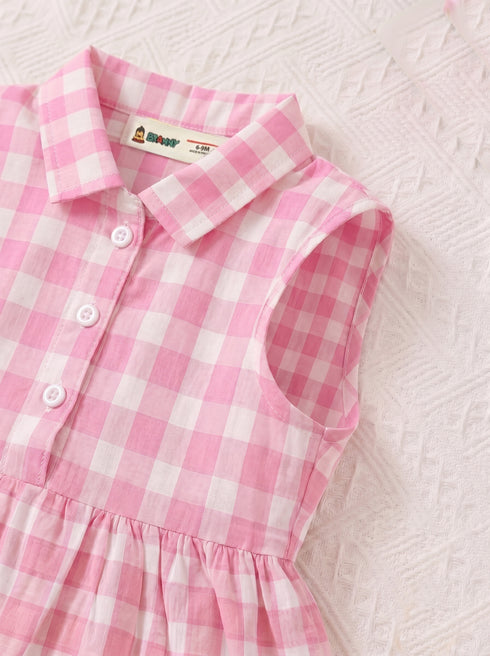 Sweet Gingham Collar Baby Frock