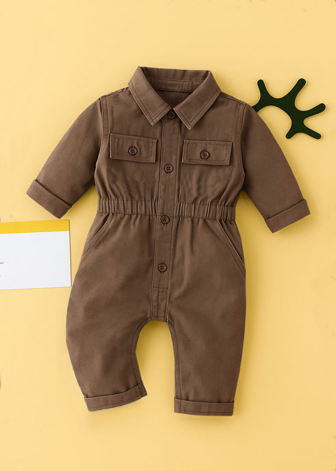 Non-Denim Baby Jumpsuit (Brown)