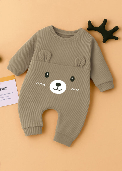 Cuddle Bear Light-Brown Ribbed Sleepsuit