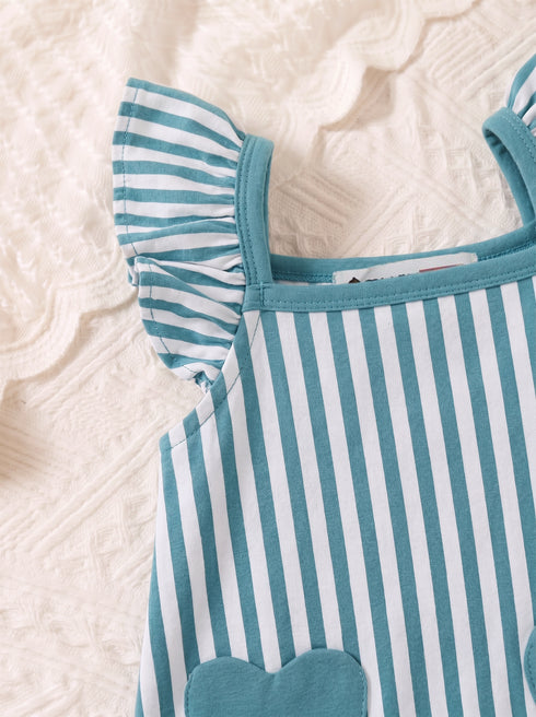 Turquoise Striped Frilled Romper