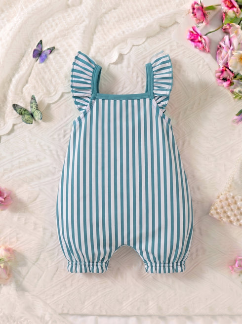 Turquoise Striped Frilled Romper