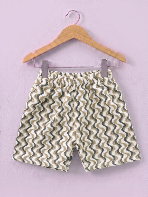 Sage Wave Pattern Cuban Collar Short Set