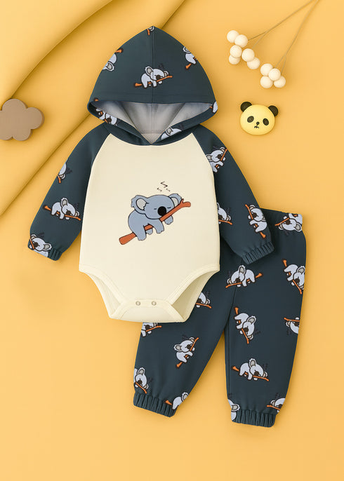 Sleeping Koala Bear Fleece Hooded Bodysuit Set