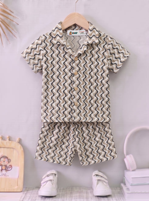 Jacquard Textured Cuban Collar Polo Short Set