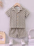 Jacquard Textured Cuban Collar Polo Short Set