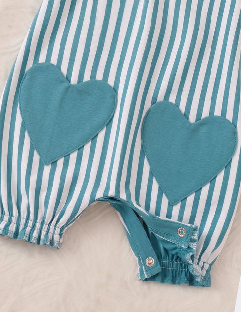 Turquoise Striped Frilled Romper