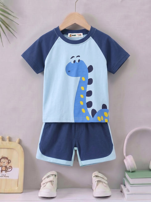 Playful Dino Raglan Interlock Short Set