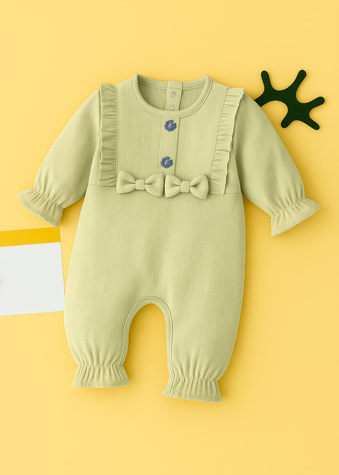 Green Ruffle Bow Ribbed Sleepsuit