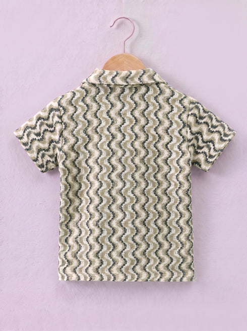 Sage Wave Pattern Cuban Collar Short Set