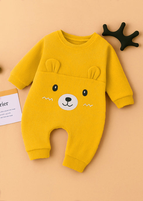 Cuddle Bear Yellow Ribbed Sleepsuit