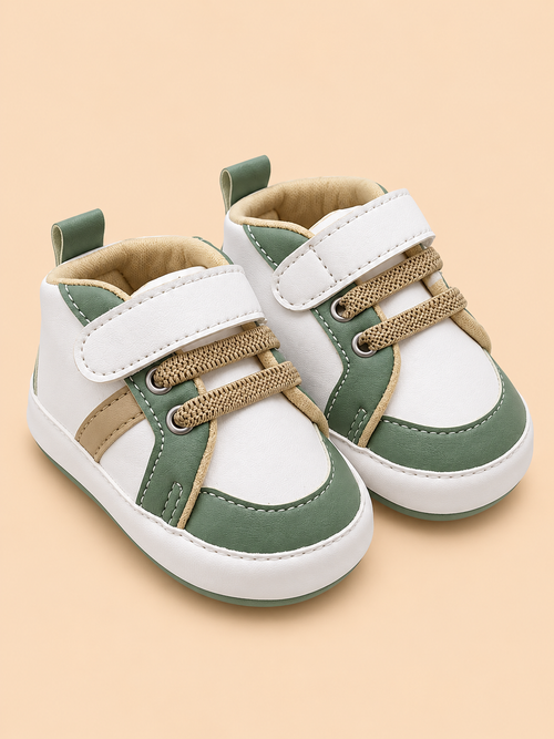 White & Sage Green Casual Sneakers with Velcro Straps