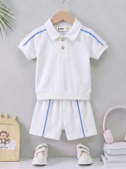 Jacquard Textured Polo Short Set (White)