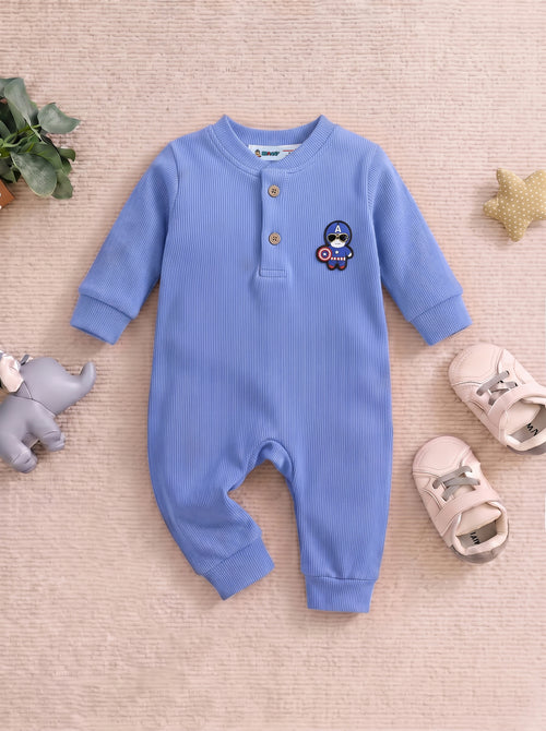 Playful Ribbed Henley Sleepsuit (Light Blue)