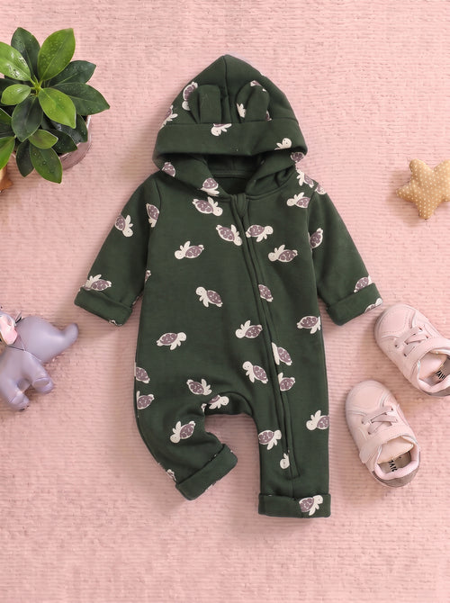 Turtle Printed Fleece Hooded Sleepsuit