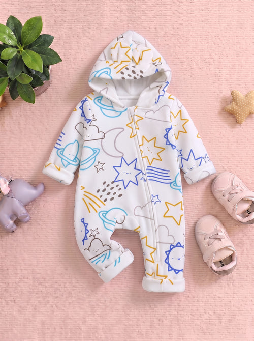 Space Printed Fleece Hooded Sleepsuit