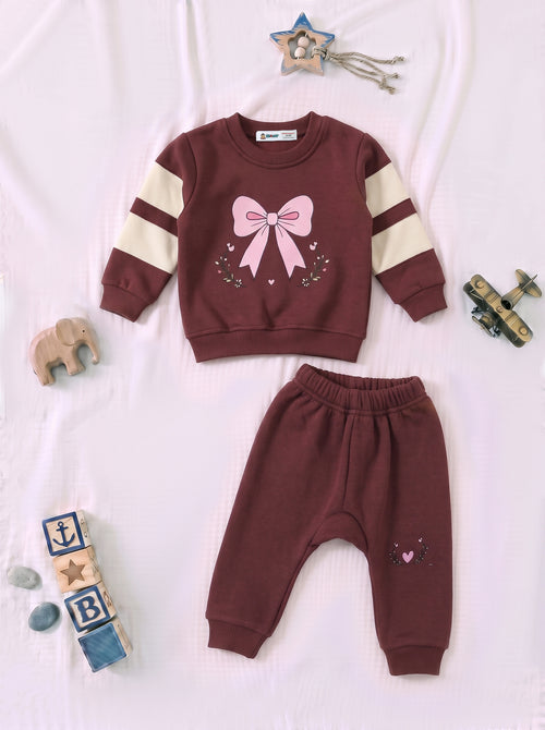 Bow Printed Panelled Sweatshirt Set