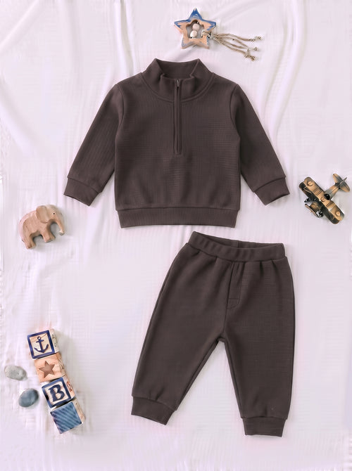 Ribbed High Neck Set (Chocolate Brown)