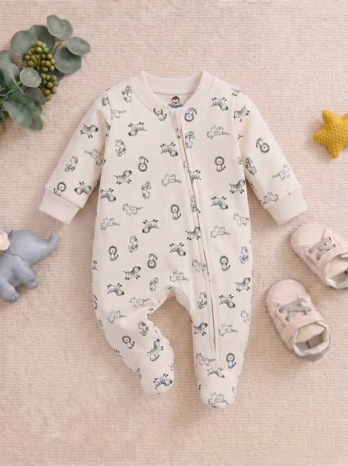 Jungle Animal Printed Fleece Footed Sleepsuit