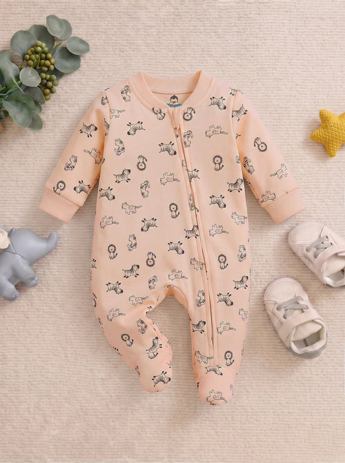 Jungle Animal Printed Fleece Footed Sleepsuit