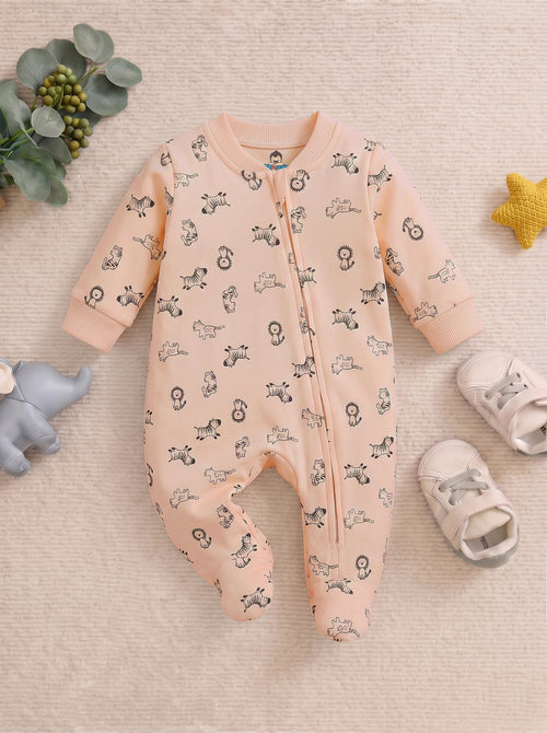 Jungle Animal Printed Fleece Footed Sleepsuit