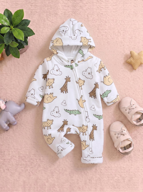 Jungle Friends Fleece Hooded Sleepsuit