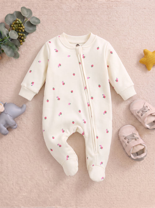 Delicate Floral Printed Fleece Footed Sleepsuit