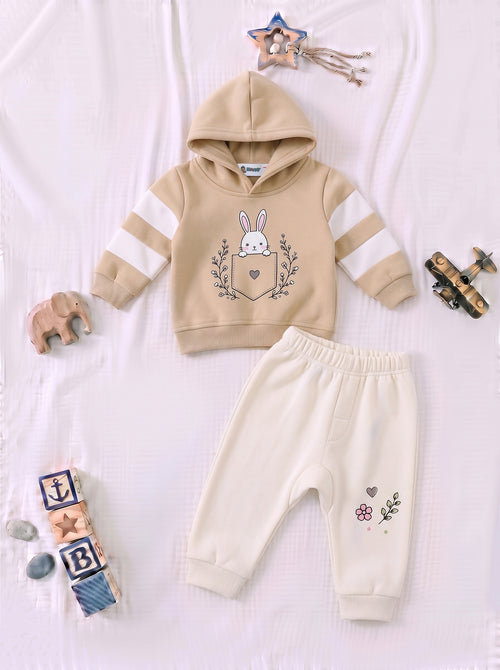 Bunny Floral Panelled Fleece Hooded Set