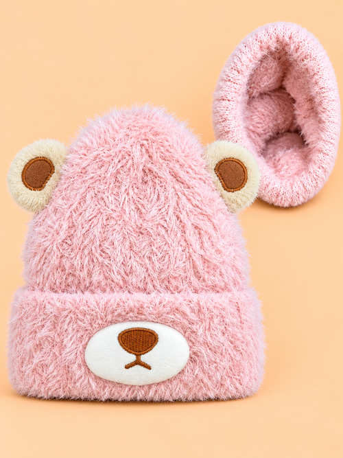Teddy Bear Knitted Baby Beanies (Pink)