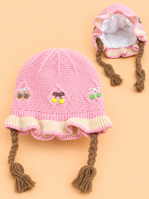Floral Embroidered Knitted Beanies (Pink)