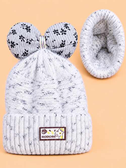 Baby Knitted Bow Beanies (Oatmeal)