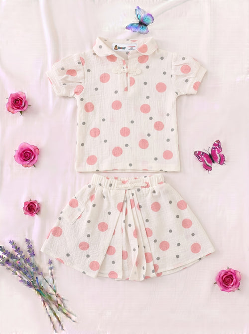 Blush Polka Dot Polo Skirt Set