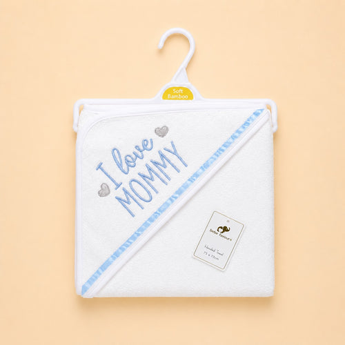 I Love Mommy Embroidered Baby Hooded Bath Towel 76x76 (Blue)