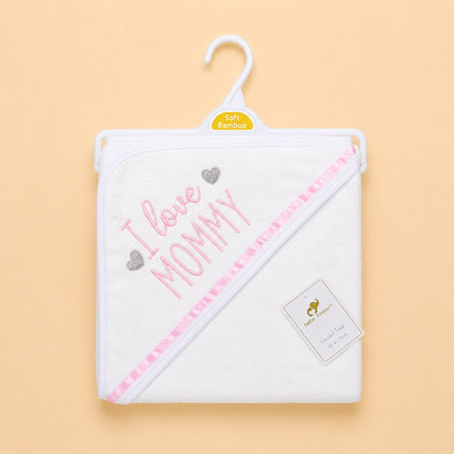 I Love Mommy Embroidered Baby Hooded Bath Towel 76x76 (Pink)