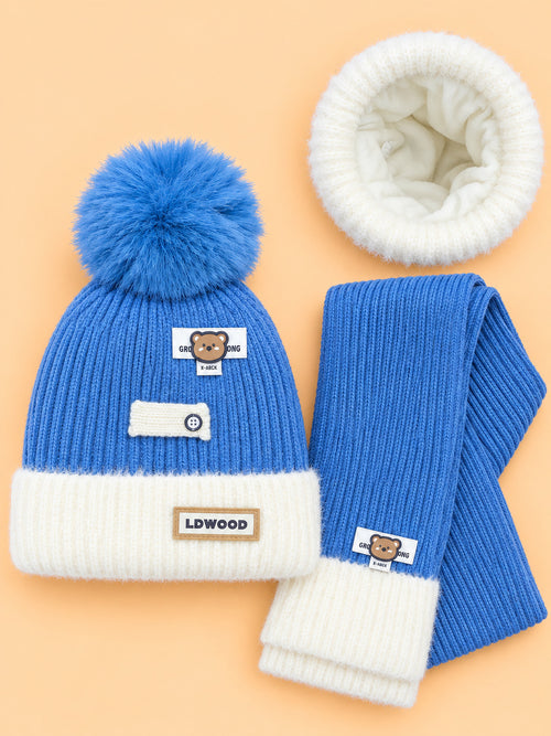 2-Pcs Baby Earflap Beanie Cap & Knitted Muffler Gift Set (Blue)