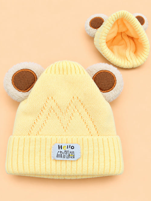 Teddy Ear Knitted Beanies (Yellow)